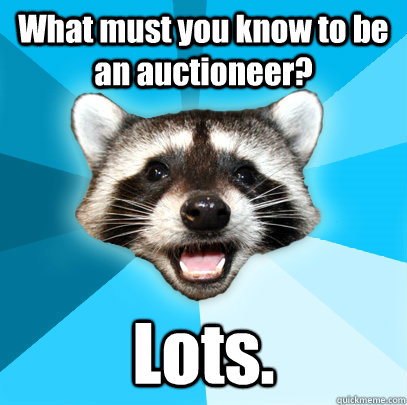 What must you know to be an auctioneer? Lots. - What must you know to be an auctioneer? Lots.  Lame Pun Coon