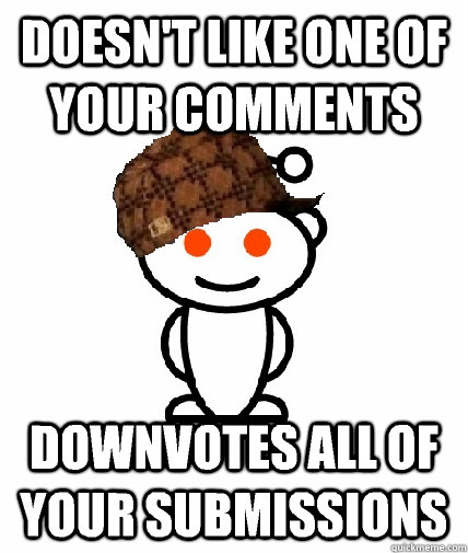 Doesn't Like one of your comments Downvotes all of your submissions  Scumbag Redditor