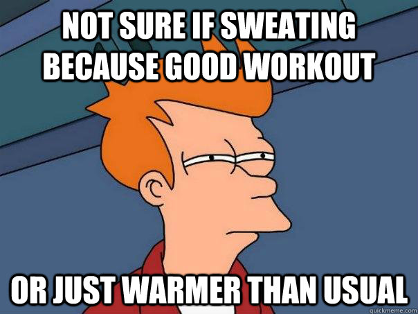 Not sure if sweating because good workout Or just warmer than usual - Not sure if sweating because good workout Or just warmer than usual  Futurama Fry