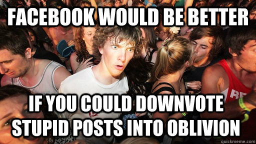 Facebook would be better if you could downvote stupid posts into oblivion - Facebook would be better if you could downvote stupid posts into oblivion  Sudden Clarity Clarence