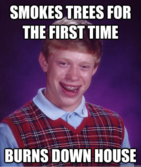Smokes trees for the first time Burns down house   Bad Luck Brian
