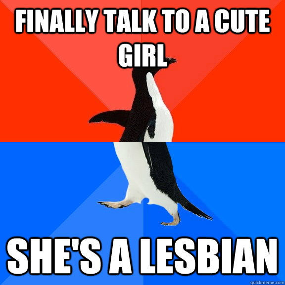 finally talk to a cute girl She's a lesbian   Socially Awesome Awkward Penguin