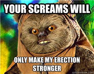 Your screams will only make my erection stronger
  Rape Ewok