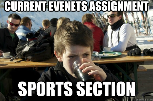 Current Evenets assignment sports section  Lazy Primary School Student