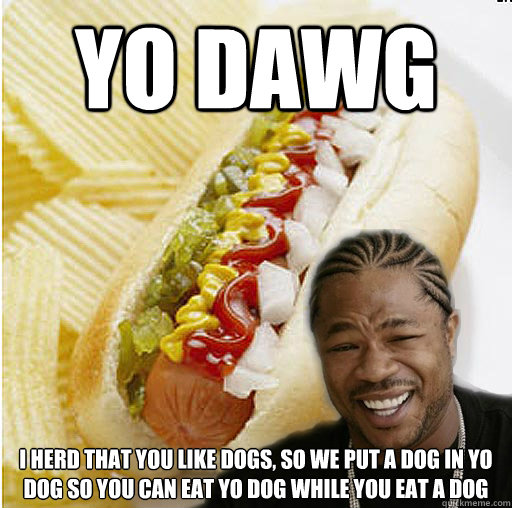 Yo DAWG i herd that you like dogs, so we put a dog in yo dog so you can eat yo dog while you eat a dog - Yo DAWG i herd that you like dogs, so we put a dog in yo dog so you can eat yo dog while you eat a dog  Xzibit