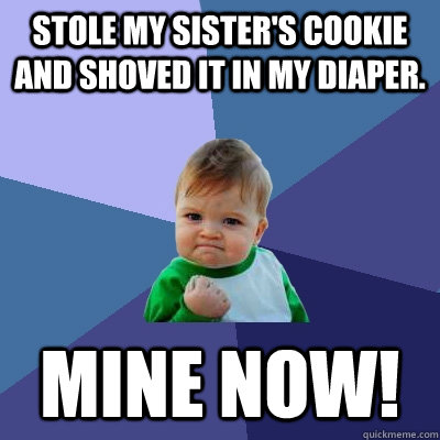 Stole my sister's cookie and shoved it in my diaper. Mine now!  Success Kid