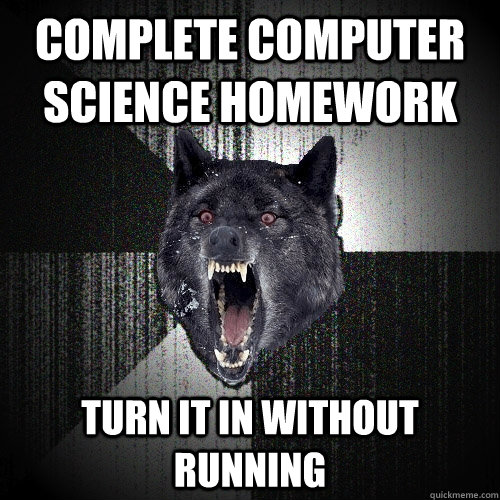 Complete computer science homework Turn it in without running  Insanity Wolf