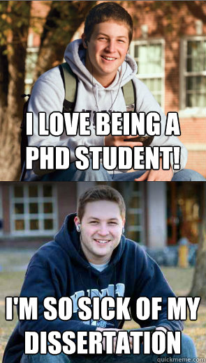 i love being a phd student! i'm so sick of my dissertation  College Freshman College Senior