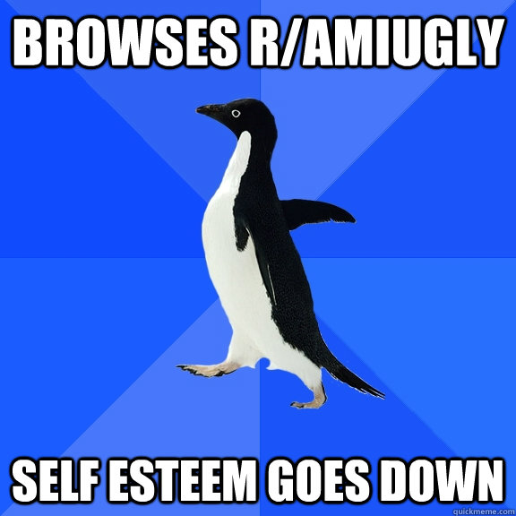 Browses r/amiugly self esteem goes down  Socially Awkward Penguin