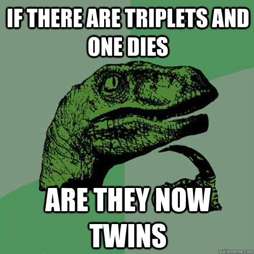 If there are triplets and one dies are they now twins - If there are triplets and one dies are they now twins  Philosoraptor