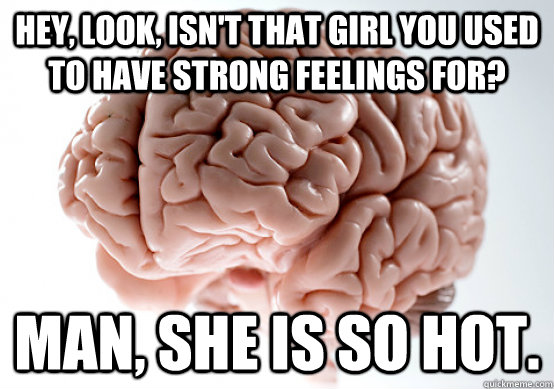 Hey, look, isn't that girl you used to have strong feelings for? Man, she is so hot.  Scumbag brain on life