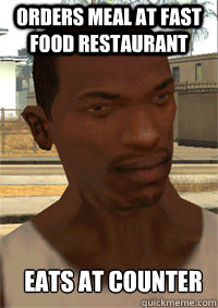 ORDERS MEAL AT FAST FOOD RESTAURANT EATS AT COUNTER  GTA San Andreas