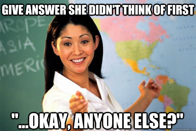 Give answer she didn't think of first 