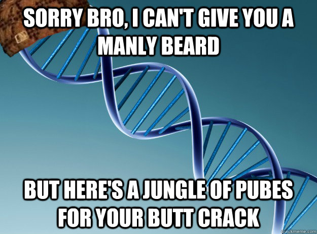 Sorry bro, I can't give you a manly beard But here's a jungle of pubes for your butt crack  Scumbag Genetics