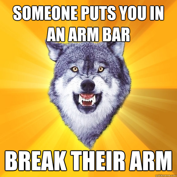 Someone puts you in an arm bar Break their arm  Courage Wolf