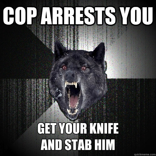 Cop arrests you Get your knife
and stab him
  Insanity Wolf