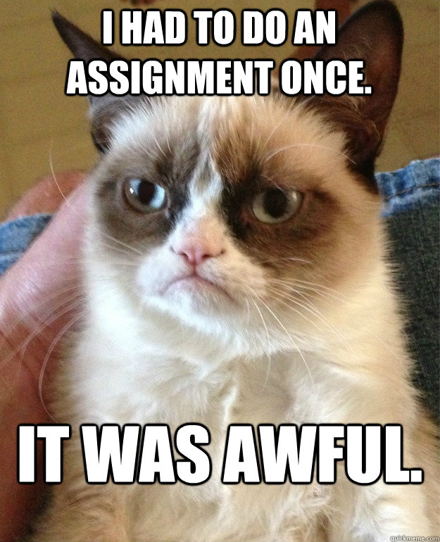 I had to do an assignment once. It was awful.  Grumpy Cat