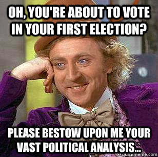 Oh, you're about to vote in your first election? Please bestow upon me your vast political analysis... - Oh, you're about to vote in your first election? Please bestow upon me your vast political analysis...  Misc