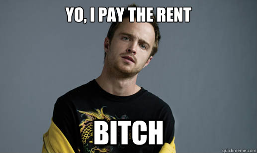 yo, i pay the rent bitch  Jesse Pinkman Loves the word Bitch