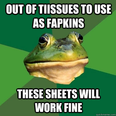 Out of Tiissues to use as fapkins These sheets will work fine  Foul Bachelor Frog