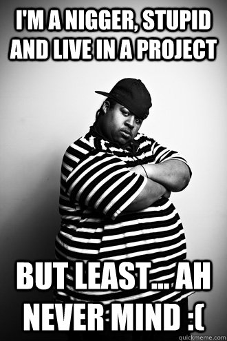 I'm a nigger, stupid and live in a project But least... ah never mind :( - I'm a nigger, stupid and live in a project But least... ah never mind :(  Ignorant Black Man