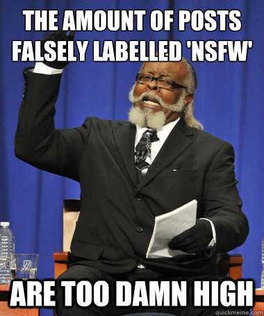 The amount of posts falsely labelled 'NSFW'  are too damn high - The amount of posts falsely labelled 'NSFW'  are too damn high  The Rent Is Too Damn High