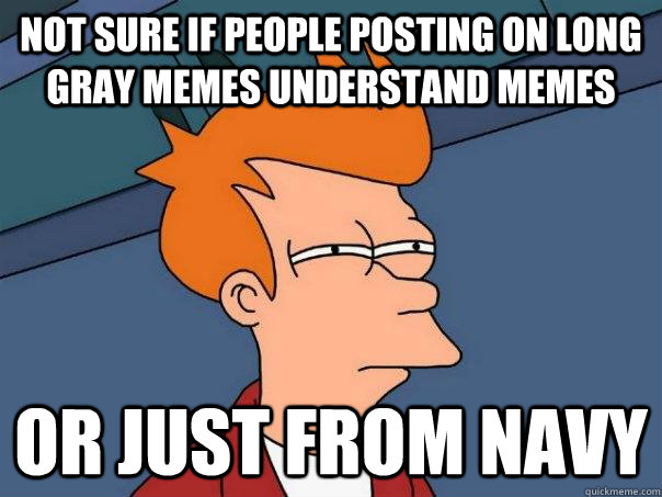Not sure if people posting on Long gray memes understand memes Or just from navy  Futurama Fry