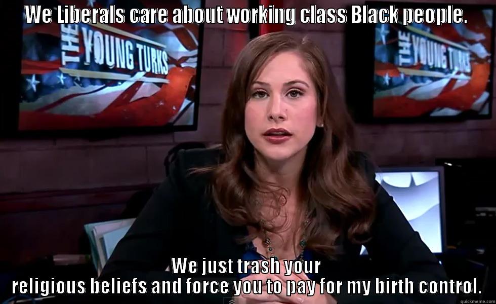 WE LIBERALS CARE ABOUT WORKING CLASS BLACK PEOPLE. WE JUST TRASH YOUR RELIGIOUS BELIEFS AND FORCE YOU TO PAY FOR MY BIRTH CONTROL. Misc