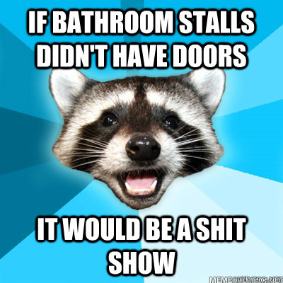 If bathroom stalls didn't have doors It would be a shit show  Lame Pun Raccoon