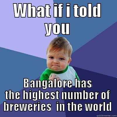 WHAT IF I TOLD YOU BANGALORE HAS THE HIGHEST NUMBER OF BREWERIES  IN THE WORLD Success Kid