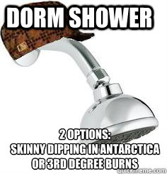 Dorm Shower 2 options:
skinny dipping in Antarctica
or 3rd degree burns  
