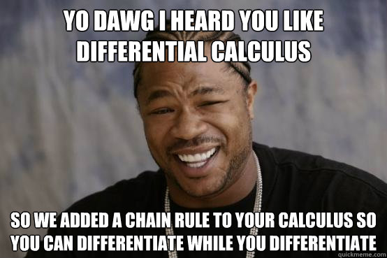 Yo dawg I heard you like differential calculus So we added a chain rule to your calculus so you can differentiate while you differentiate - Yo dawg I heard you like differential calculus So we added a chain rule to your calculus so you can differentiate while you differentiate  Misc
