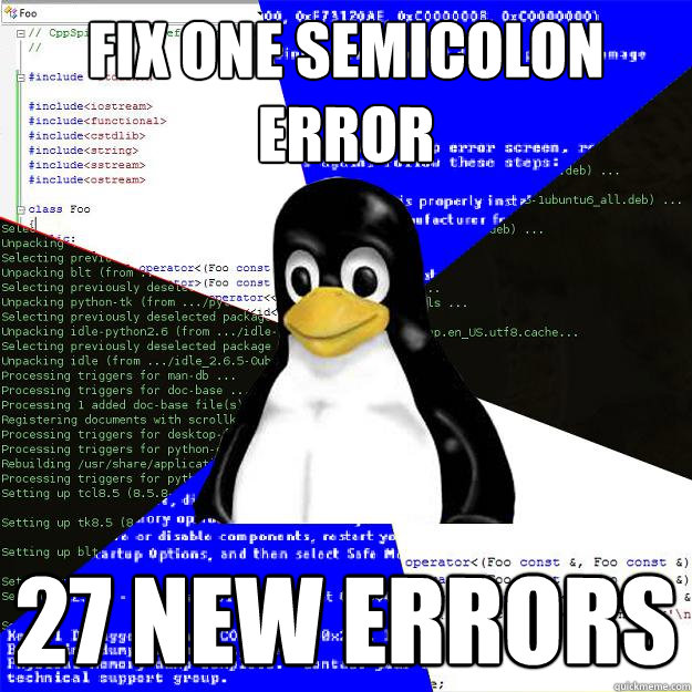 Fix one semicolon error 27 new errors  