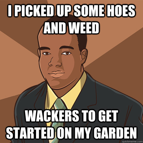 i picked up some hoes and weed wackers to get started on my garden  Successful Black Man Animeme