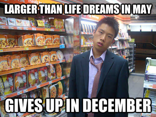 larger than life dreams in May gives up in December  Disenchanted Young Professional