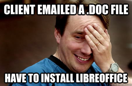 client emailed a .doc file have to install libreoffice  Linux user problems