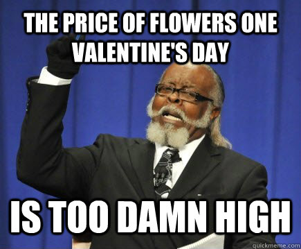 the price of flowers one Valentine's day Is too damn high  Too Damn High