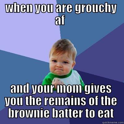WHEN YOU ARE GROUCHY AF  AND YOUR MOM GIVES YOU THE REMAINS OF THE BROWNIE BATTER TO EAT Success Kid
