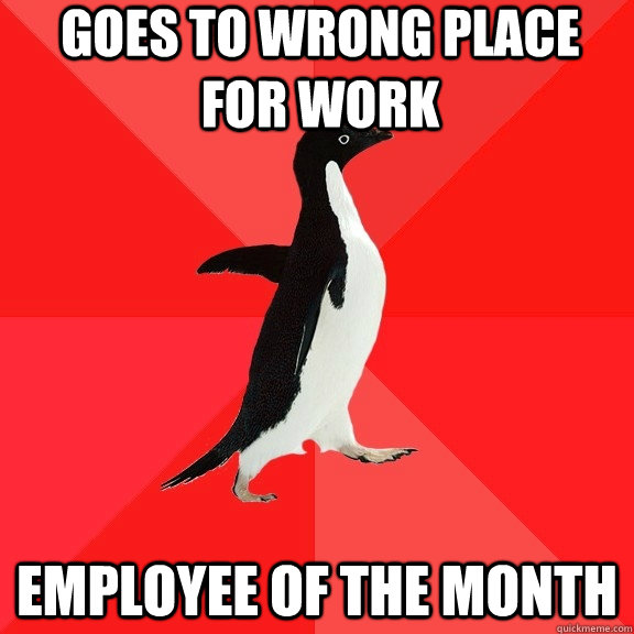 Goes to wrong place for work Employee of the month - Goes to wrong place for work Employee of the month  Socially Awesome Penguin