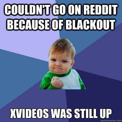 couldn't go on reddit because of blackout xvideos was still up   Success Kid