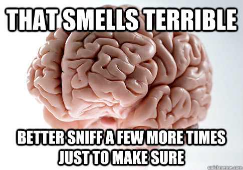 That smells terrible Better sniff a few more times just to make sure - That smells terrible Better sniff a few more times just to make sure  Scumbag Brain