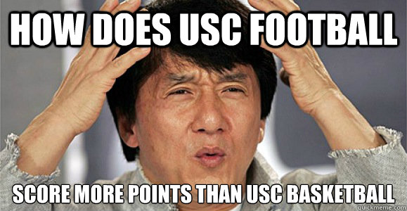 How does USC football score more points than usc basketball - How does USC football score more points than usc basketball  Confused Jackie Chan