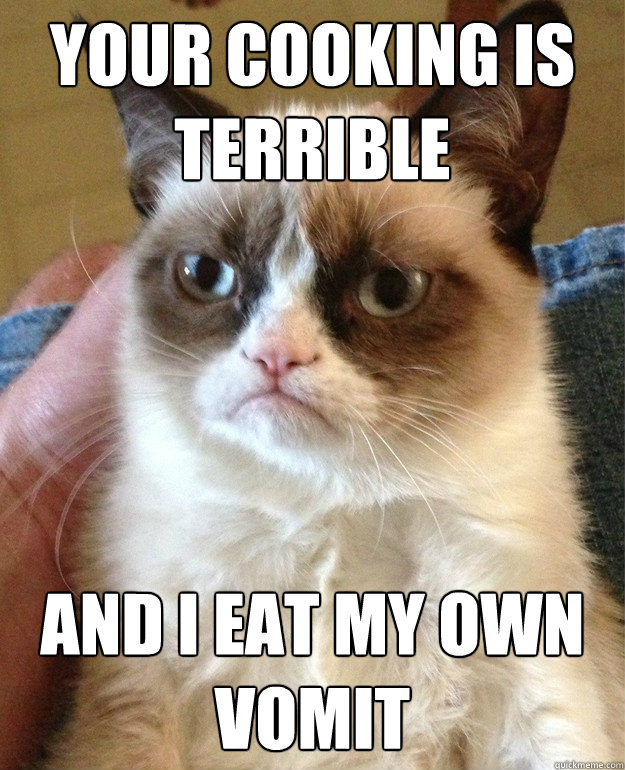 your cooking is terrible and i eat my own vomit  Grumpy Cat