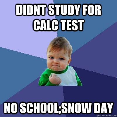 DIDNT STUDY FOR CALC TEST NO SCHOOL;SNOW DAY - DIDNT STUDY FOR CALC TEST NO SCHOOL;SNOW DAY  Success Kid