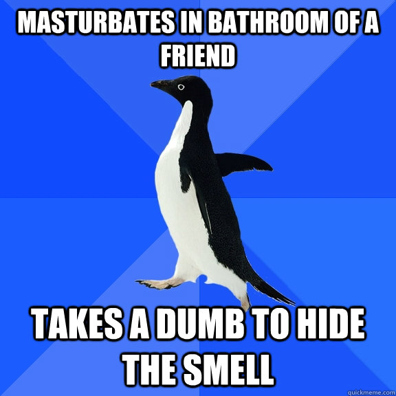 Masturbates in bathroom of a friend takes a dumb to hide the smell  Socially Awkward Penguin