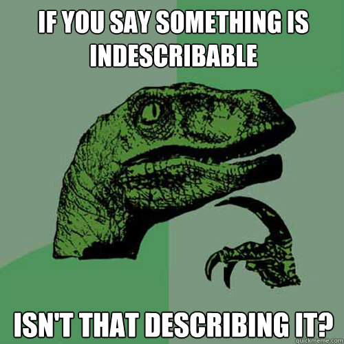 if you say something is indescribable isn't that describing it?  Philosoraptor