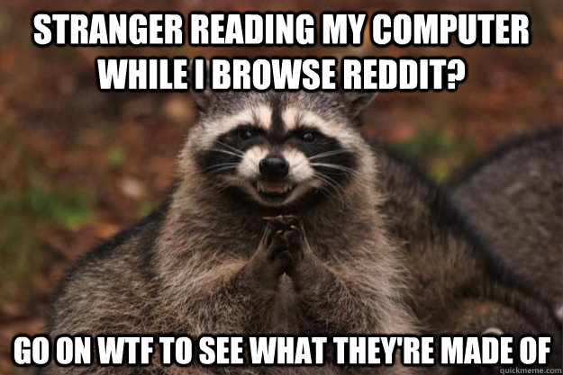 Stranger reading my computer while I browse reddit? Go on WTF to see what they're made of - Stranger reading my computer while I browse reddit? Go on WTF to see what they're made of  cheap racoon