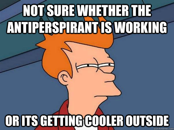 Not sure whether the antiperspirant is working or its getting cooler outside  Futurama Fry