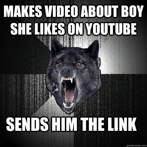 Makes video about boy she likes on youtube Sends him the link  Insanity Wolf