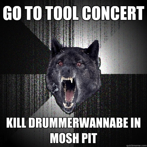 Go to tool concert kill drummerwannabe in mosh pit  Insanity Wolf